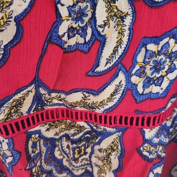 Maurices  Skater Dress Red Floral Ruffle Hem Lattice Back Size Small Boho - Picture 5 of 9